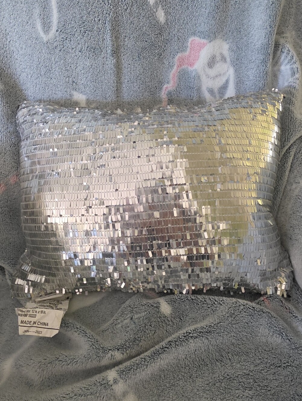 Silver Sequin Accent Pillow - Sparkling Decorative Throw